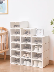 Large Shoe Box Shoe Rack Organizer Hard Plastic Shoe Cabinet Candy Color Foldable Flip-Top Storage Box