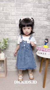Setelan Dress Denim Anak Perempuan Snow Blue dengan Pita - Usia 1-7 Tahun