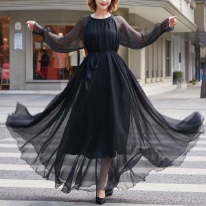 ชุดเดรสยาวสีแดง ชุดเดรสชายหาด ชุดเดรสยาวสไตล์โบฮีเมียน ชุดเดรสยาวฤดูร้อนสำหรับผู้หญิงไซส์ใหญ่ ชุดเดรสยาวคอตั้งแขนยาว