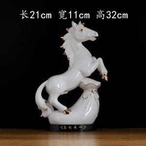 Red Ceramic Horse Statue for Office Living Room Decor Handmade Craft Gift for Business Success and Office Moving