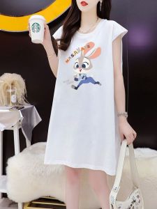 Áo Thun Cotton Dài Tay Không Tay Mùa Hè Cho Nữ Dáng Rộng Cỡ Lớn in Họa Tiết Hoạt Hình Phong Cách Hàn Quốc