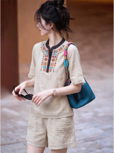 AEJUONOS | Stylish Ethnic Summer Set Sleeveless Top & Shorts Two-Piece