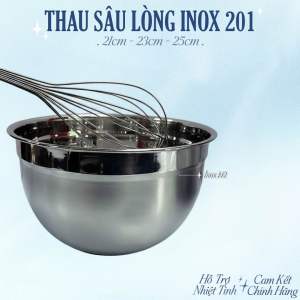 Bộ 3 thau inox 201 có vạch định lượng 21 - 23 - 25cm