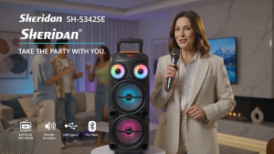 Sheridan Audio SH-5342SE 40W Karaoke Trolley Speaker with Bluetooth 5.3 USB FM AUX TWS LED Lights Wireless Microphone Remote Control