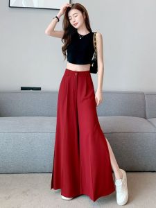 High Waist Wide Leg Suit Pants Womens Casual Drapey Fashion Spring 2025 Korean Style Short Size Slight Split Straight Floor-Length