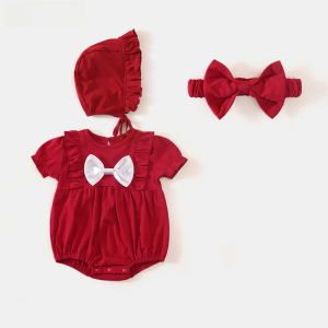 Summer Outfit Baby Girl One Month Old Photography Clothes Three-Point Clothes Cotton Material Princess Style Short Sleeve