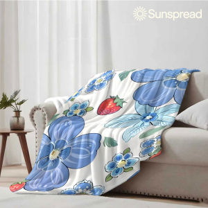 Beast Kingdom | blue strawberry flower Soft Warm Flannel Blanket Lightweight Cozy Christmas Halloween Home Decor Room