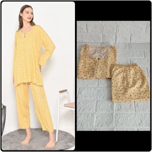 One Set Setelan Piyama Baju Tidur Lengan Panjang Busui Resleting