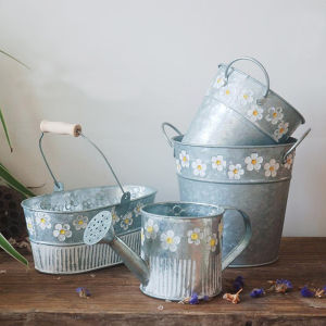 Retro Iron Flower Bucket Dry Flower Vase Laotian Ice Coffee Thai Style Milk Tea Bucket Creative Home Decor Rustic Countryside