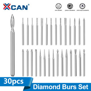 XCAN 30pcs Mini Diamond Burs 3mm Shank Drill Bits Grinding Burr for Dremel Rotary Tools Wood Stone Engraving