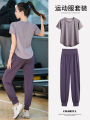 Outdoor Marathon Fitness Clothing Short Sleeve Top Summer Sports Gym Climbing Running Rope Jumping Yoga Suit Set Breathable. 