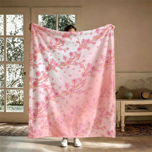 BILIBILI | Cherry Blossom Pink Gradient Flannel Blanket Perfect for Sofa Office Bed Travel Sleep Read Relax Camping Four Season Use