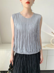Women Pleated Top - Sleeveless Fringe Blouse Comfortable Loose T-Shirt Casual Summer Outfit S-563