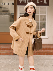 SEIFINI | Wool Short Style Salt-like Light-mature Plaid Double-faced Overcoat