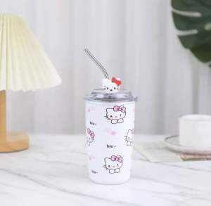LRMS 2in1 Tumbler Lotso Botol Dengan Sedotan stainless steel 450mL Lucu Strawberry Bear Termos 304 Stainless Steel Botol air minum Lotso Termos Botol Minum Strawberry Bear Vacuum