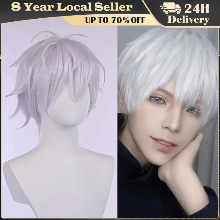 Anime Jujutsu Kaisen Gojo Satoru Cosplay Wig Silver Short Fluffy Layered Heat Resistant Synthetic Hair Wigs Eyepatch Glasses Lazada PH