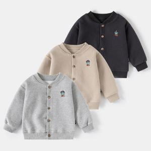 Cartoon Embroidery Bear Thicken Boys Baseball Jacket Stand Collar