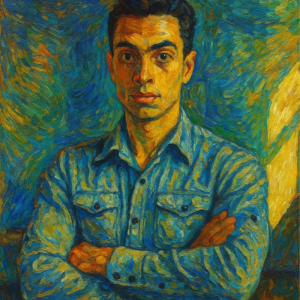 Tranh Nghệ thuật "Người Đàn Ông Mặc Áo Xanh" VIETSMART ART - Acrylic 45 x 60cm
