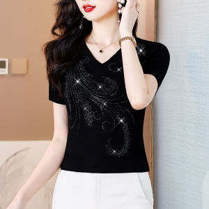 DAIXIANGFEIZI | Summer Short-sleeved Slim V-Neck Womens Tee
