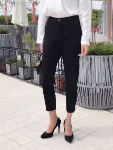 [24h Ship]New Korean Womens Casual Nine-Point Pants Women All-match Suit Pants Loose High Waist Overalls Straight Suit Pants