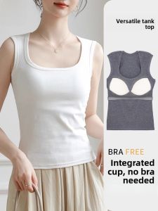 MiiOW | White Vest Womens Outerwear Shoulder Pad Wide Strap Square Collar Sleeveless New 2025 Cover Side Breast High End Top