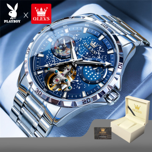 OLEVS automatic watch for men waterproof multifunctional 2024 luminous casual original calendar import formal gift set for men stainless steel