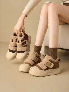 Josiny | Warm Lined High Platform High-Top Fluffy Shoes With Hook-and-loop Closure Sneakers