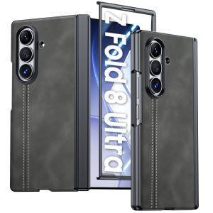 with Hinge Protection HD Protective Film PU Leather Sandblasted PC Shockproof For Galaxy Fold 7/ Fold 8 Ultra Case-Redd