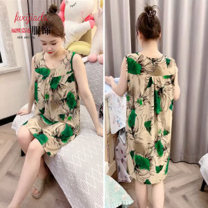 Summer Ice Silk Thin Breathable Womens Nightgown Strapless Sleeveless Loose plus Size Home Clothes Outdoor Wearable Sleep Dress