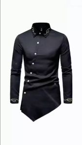 Áo sơ mi nam Cổ trụ vạt chéo thêu hoa văn họa tiết bắt mắt chất vải siêu mát không nhăn không nhàu H37