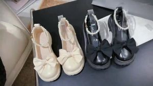 Giày da nữ Mary Jane đế dày mũi tròn giày da nơ dễ thương giày da thời trang đa năng giày da nữ thông thường