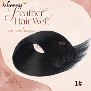 Feather Human Hair Extensions Long Straight Hair Extensions Natural Straight Sew In Microring Hair Weft for Women 40G-70G