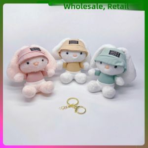 Cute Rabbit Plush Toy Doll Bag Pendant Keychain Gift for Women Birthday Soft Plush Healing Series Cartoon Style Long Ear Hat