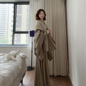 Retro Elegant Long Dress Coat Shoulder Wrap Two-Piece Set Slim Fit Autumn Winter Fashion High Waist Cotton Business Dance
