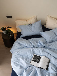 2025 New Pure Color Cotton Washed Bedding Set Three-Piece Duvet Cover Sheet Set Breathable Comfortable Bedding Accessories