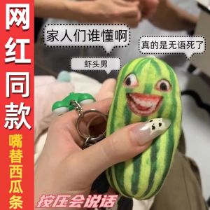 Family Members Who Understand This Watermelon Strip Dolls Voice Output Underhead Male And Female Pendants Keychains Funny Cucumber Toys