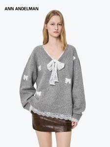 ANN ANDELMAN | Loose Commuter Lace Bow V-Neck Pullover Knitwear