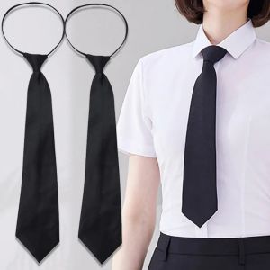 New Black Simple Clip On Tie Security Zipper Tie Uniform Shirt Suit Neckties Steward Matte Lazy Men Neck Ties Women Students