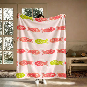 BILIBILI | Colorful Fish Pink Waves Flannel Blanket Perfect for Sofa Office Bed Travel Sleep Read Relax Camping Four Season Use