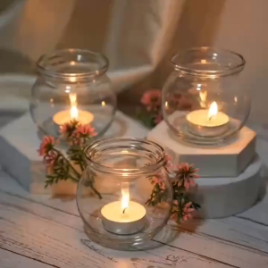 Cốc Đựng Nến / Đế Giá Đỡ Chân Nến Tealight Thủy Tinh Quả Cầu Tròn QC Trang trí Để Bàn Sang Trọng
