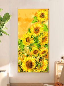 Digital DIY Hand-painted Sunflower Large Size Oil Painting for Entrance Living Room Decorative Artwork Simplistic Modern Style