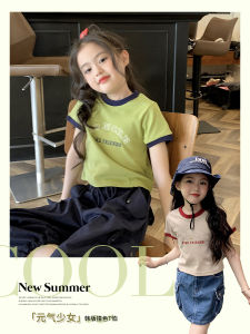Korean Style Short Sleeve T-Shirt for Girls Baby Cotton Clothes Letter Print Childrens Top Summer Versatile Female Toddler Shirt