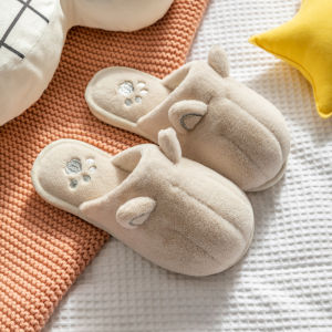 Winter Home Indoor Noiseless Anti-slip Couple Cute Plush Slippers Men Women Cotton Slippers Warm Cozy Home Fabric Shoes