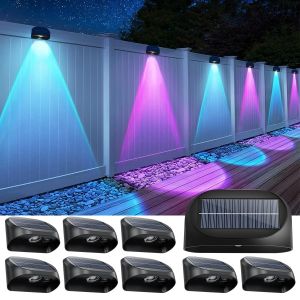 Seville one Pack Solar Fence Lights Outdoor Waterproof Solar Deck Lights with Warm White RGB LED Spot Lens Decorative Solar Powered Wall Lights