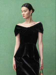 Silk Velvet Slim Fit Black Womens Blouse