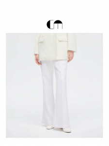 White Flared Wool Pants with Six Buttons High Waist