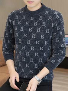 HENGYUANXIANG | Hengyuanxiang Mens Knitted Sweater High Collar Thickened Faux Mink Autumn Winter Fashion Casual Loose Fit Long Sleeve Top