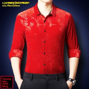 Menstiakon | Áo Sơ Mi Velvet Hoa Văn Cho Nam Trung Niên và Người Già