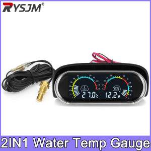 2 in 1 LCD Gauge 12V/24V for Car Truck Water Temperature + Voltmeter with 1/8 NPT Temp Sensor Auto Water Temp Meter