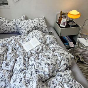 Instagram French Style Retro Quilt Cover Tencel Cotton Four-Piece Set Quilt Cover Hepburn Style Quilt Sheet Bedding Student Dormitory Stain-Resistant